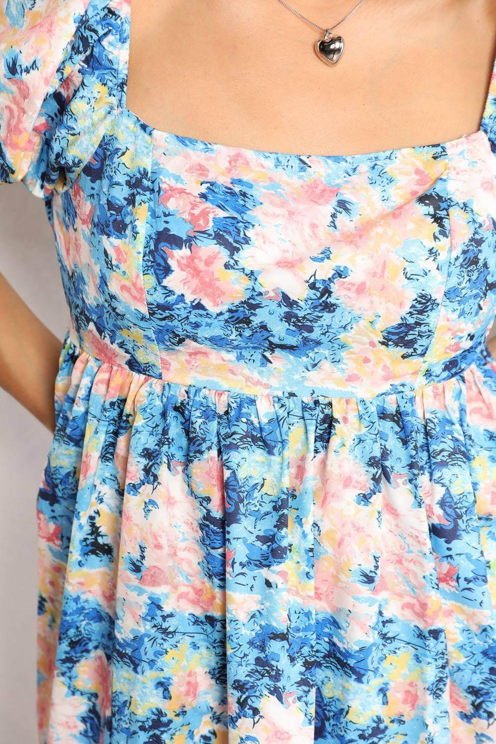 Honey Floral Square Neck Puff Sleeve Dress - Clothes For Her Online Store