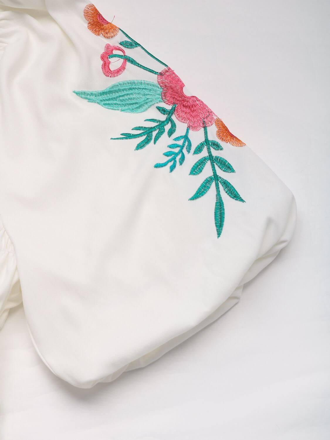 Perfee Embroidered Smocked Square Neck Half Sleeve Blouse - Clothes For Her Online Store