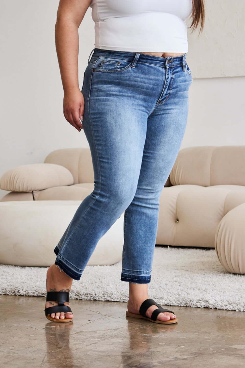 Judy Blue Full Size Release Hem Cropped Bootcut Jeans - Clothes For Her Online Store