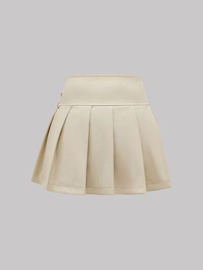 Buckle Decor Pleated Mini Skirt - Clothes For Her Online Store