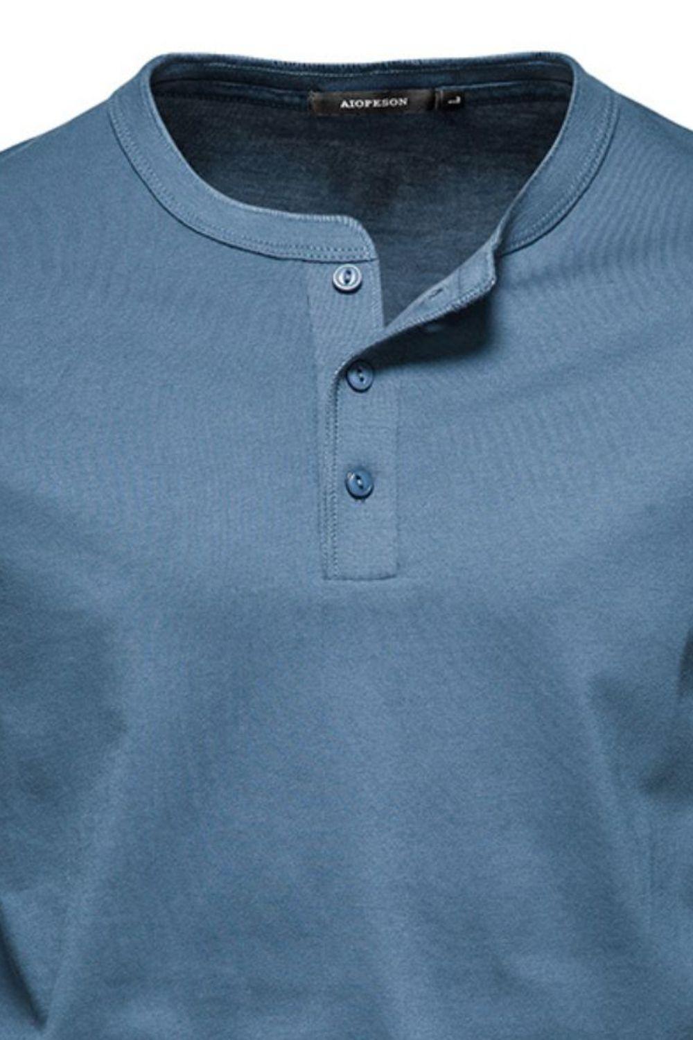 Men's Full Size Quarter Button Round Neck Long Sleeve T-Shirt Plus Size - Clothes For Her Online Store