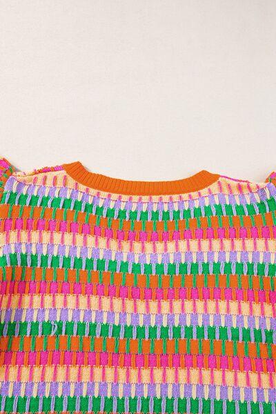 Contrast Striped V-Neck Knit Top - Clothes For Her Online Store