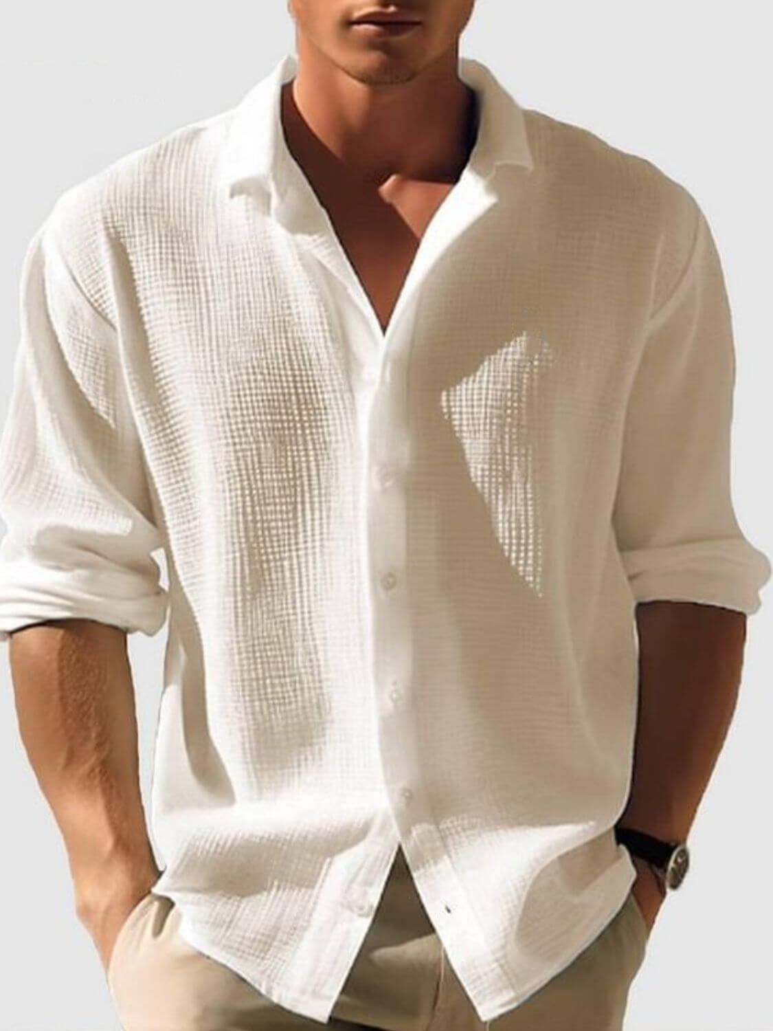 Men's Full Size Collared Neck Button Down Long Sleeve Shirt Plus Size - Clothes For Her Online Store