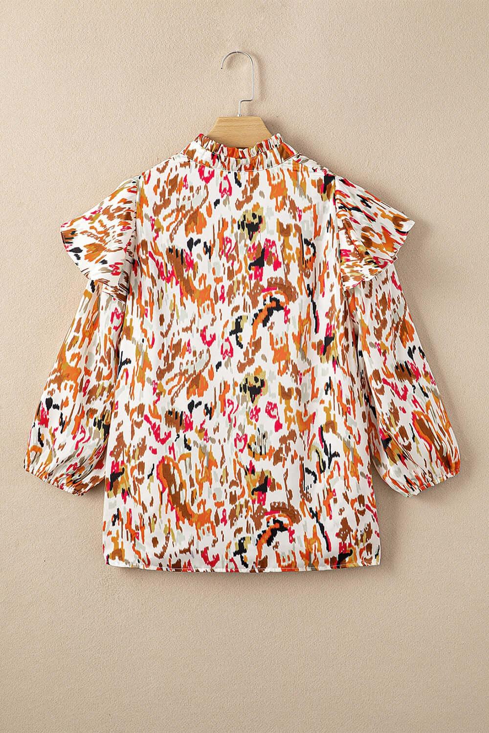 Abstract Print 3/4 Sleeve Ruffle Blouse - Clothes For Her Online Store