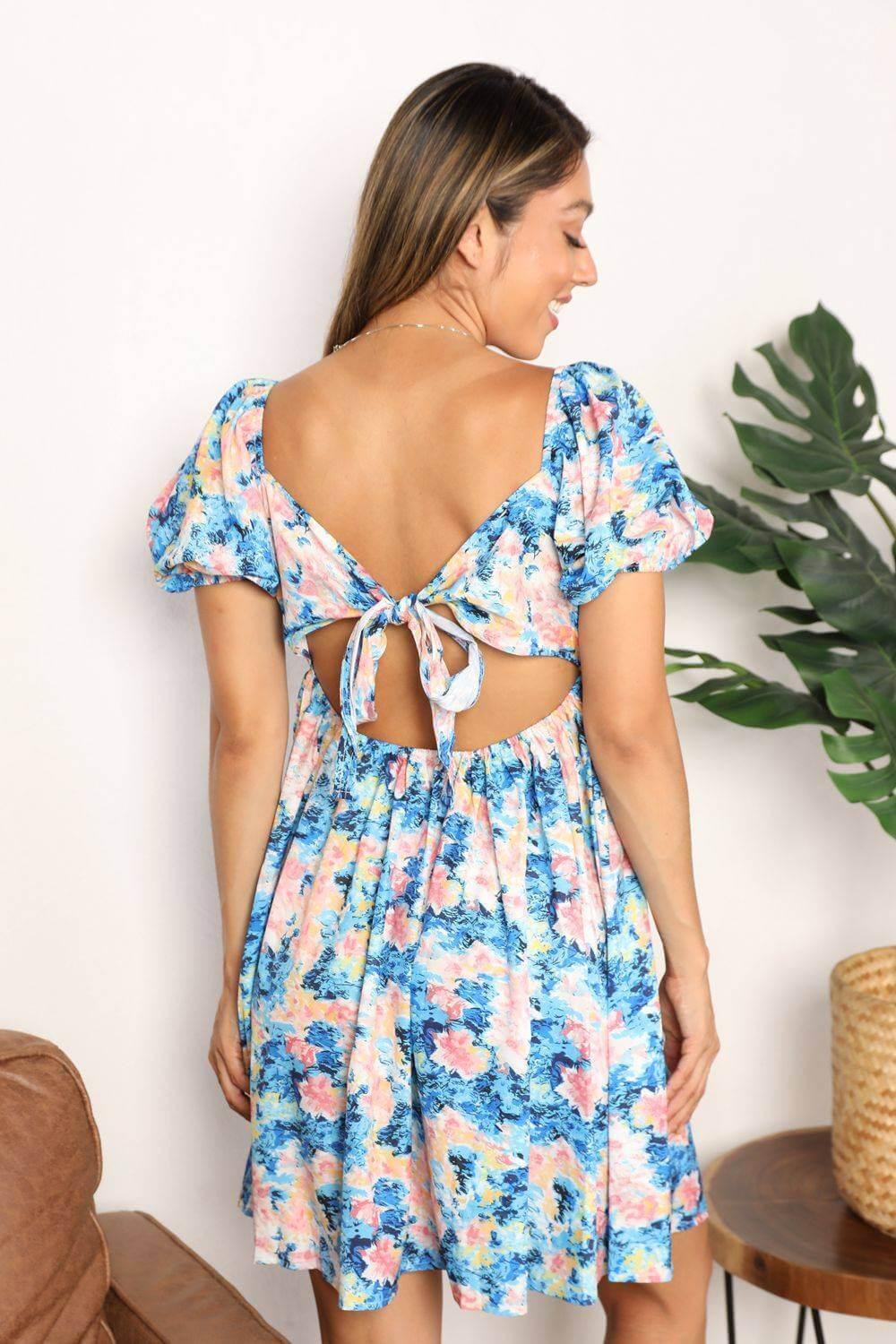 Honey Floral Square Neck Puff Sleeve Dress - Clothes For Her Online Store