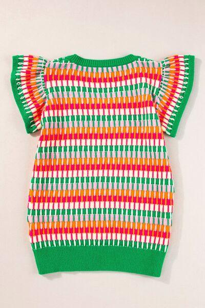 Contrast Striped V-Neck Knit Top - Clothes For Her Online Store