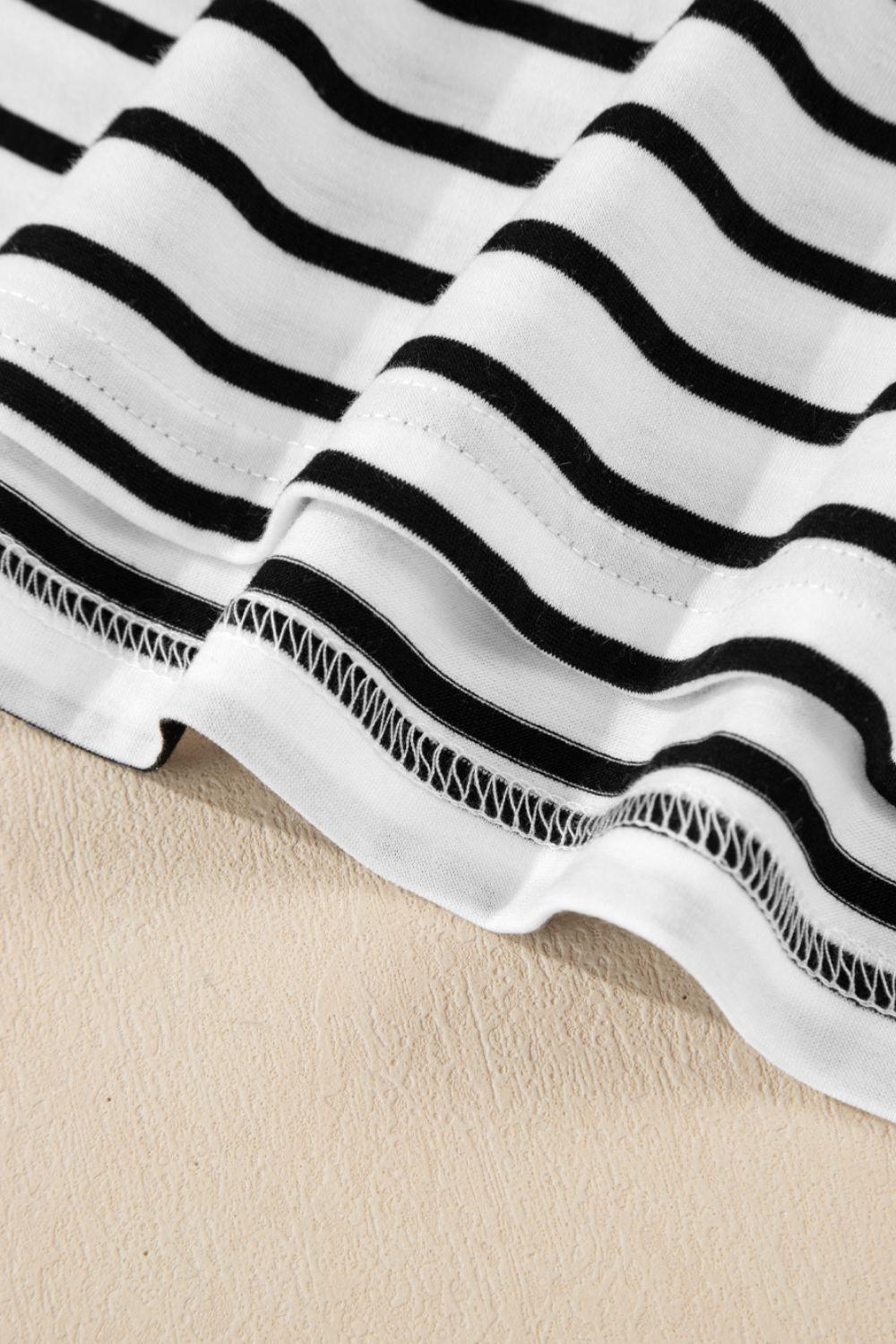 Stripe Half Sleeve Scoop Neck Top - Clothes For Her Online Store