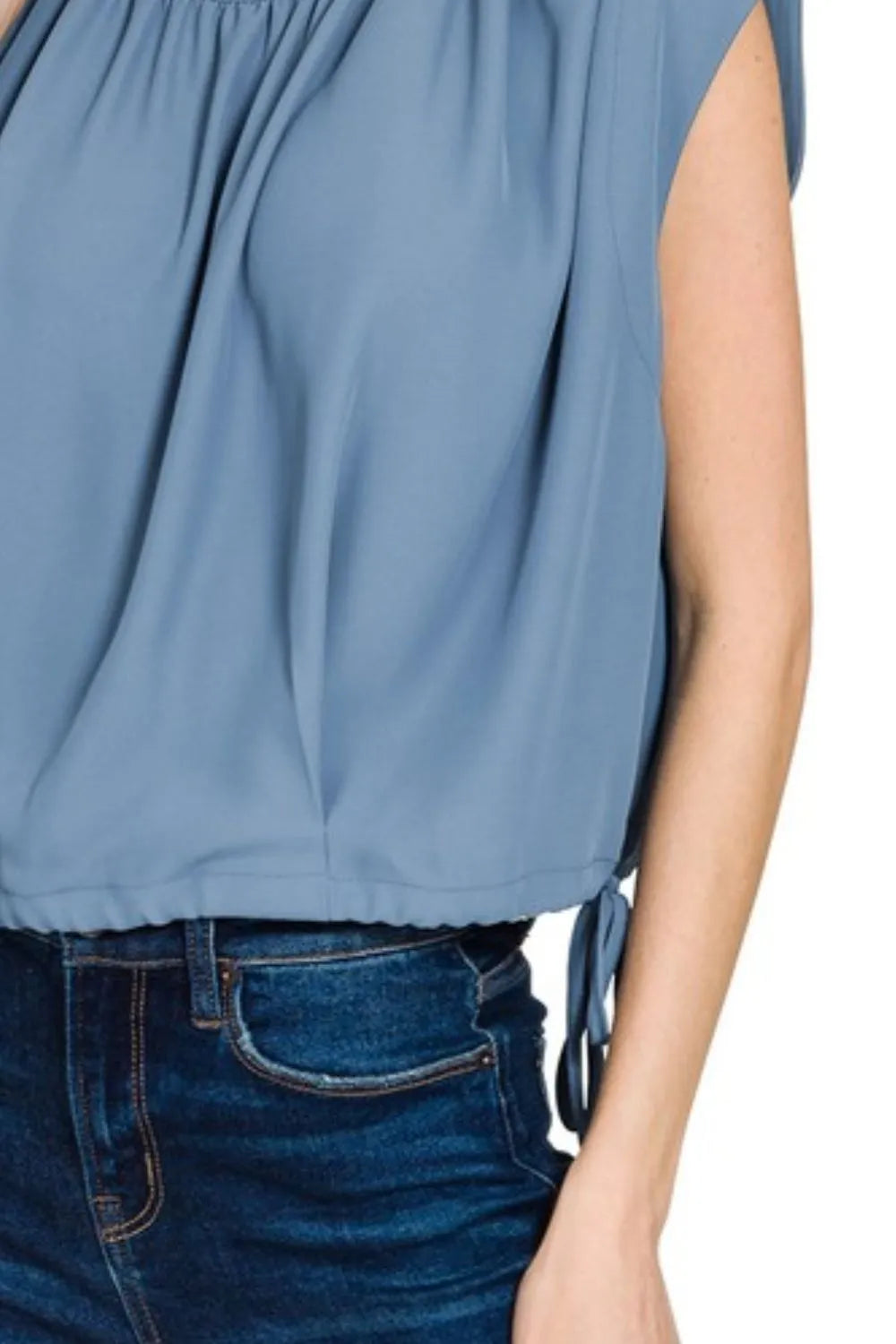 Zenana Woven Drawstring Tie Side Sleeveless Top