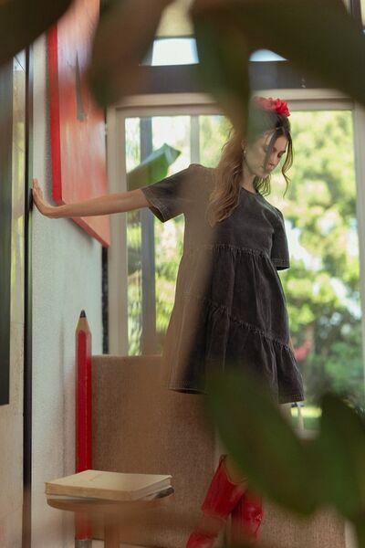 Annie Wear Mineral Washed Round Neck Short Sleeve Denim Dress - Clothes For Her Online Store