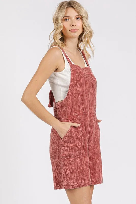 Mittoshop Textured Knotted Wide Strap Overalls - Clothes For Her Online Store