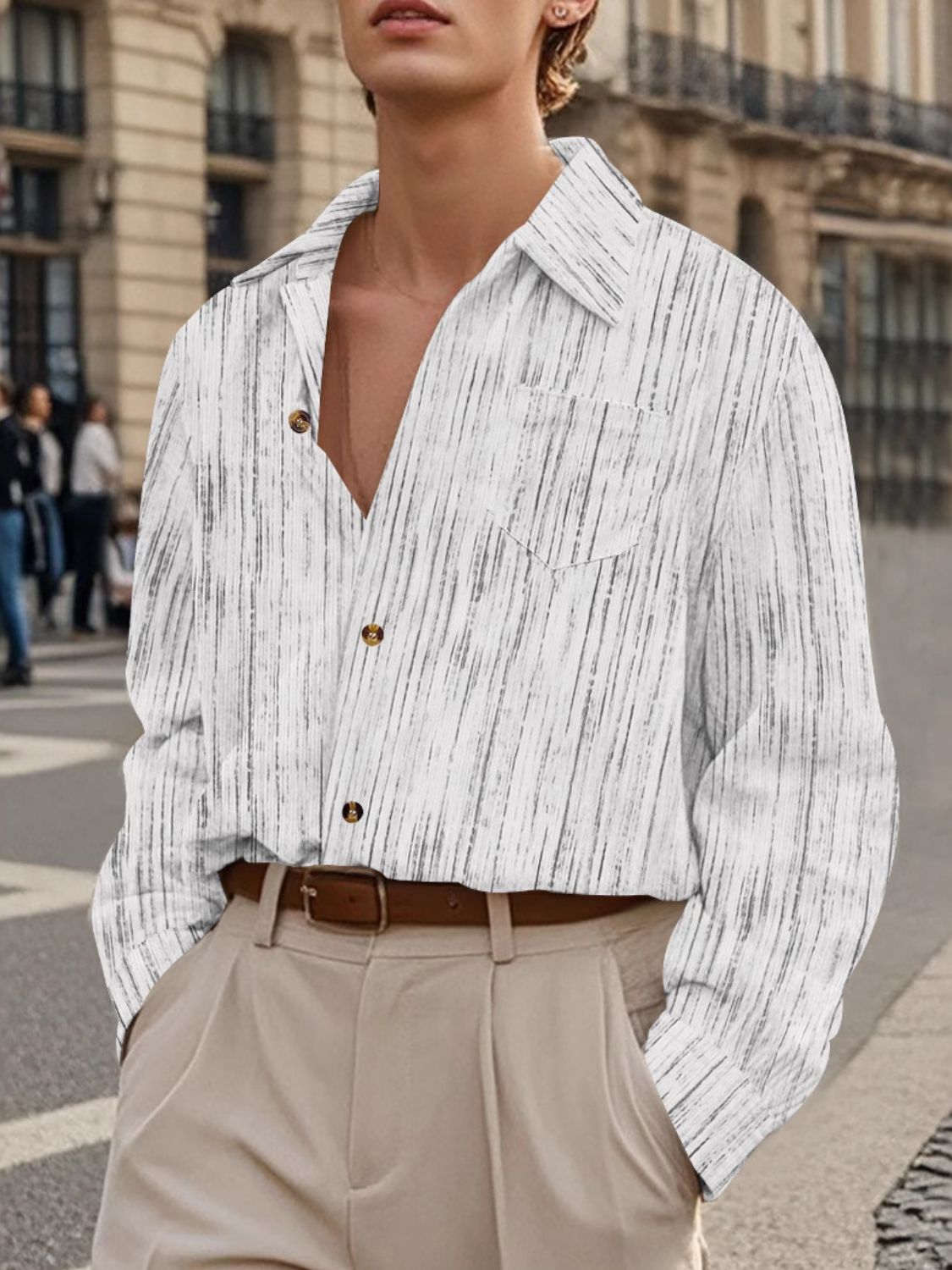 Men's Full Size Button Down Long Sleeve Striped Shirt Plus Size - Clothes For Her Online Store