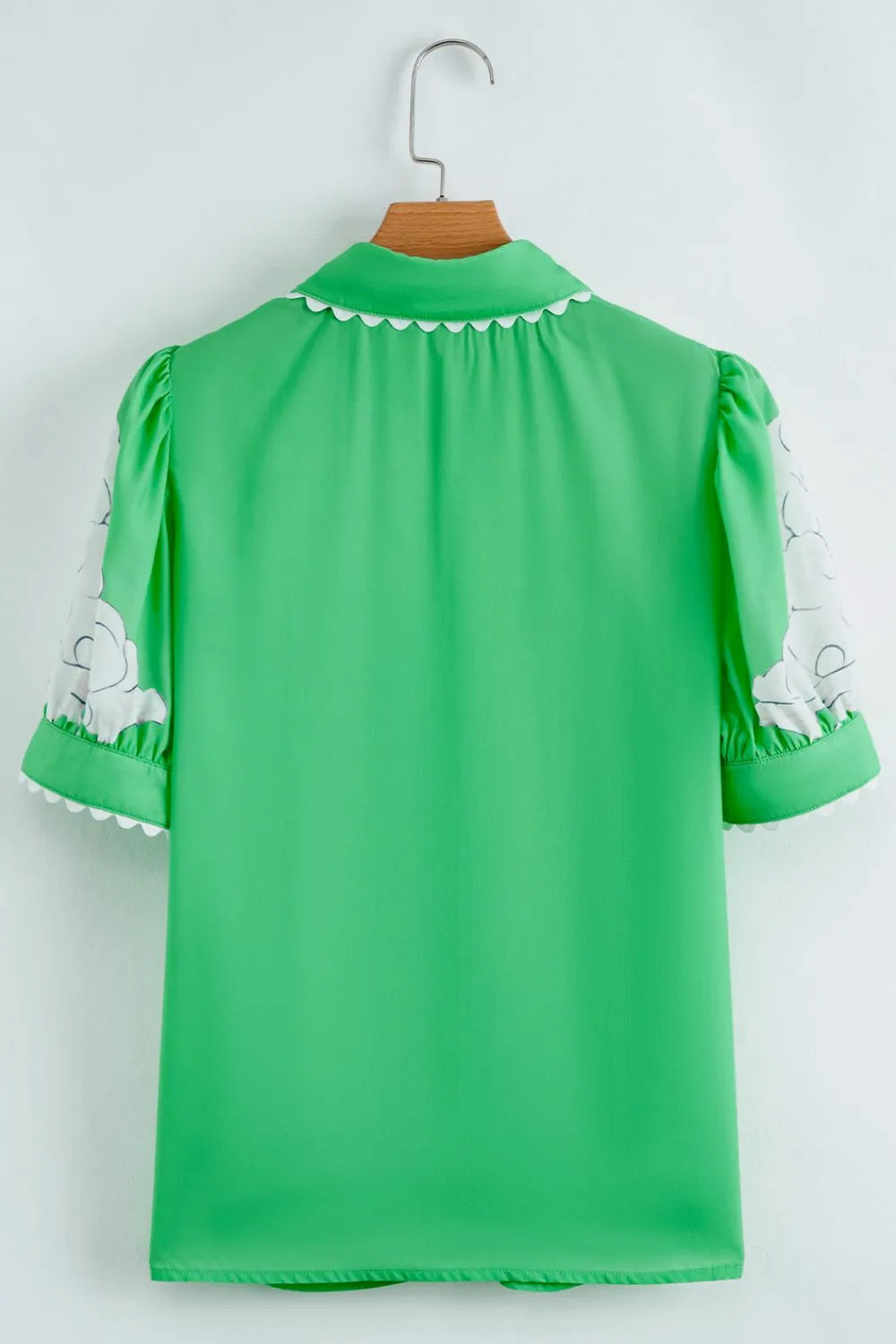 Floral Ric Rac Edge Puff Sleeve Button Up Summer Shirt