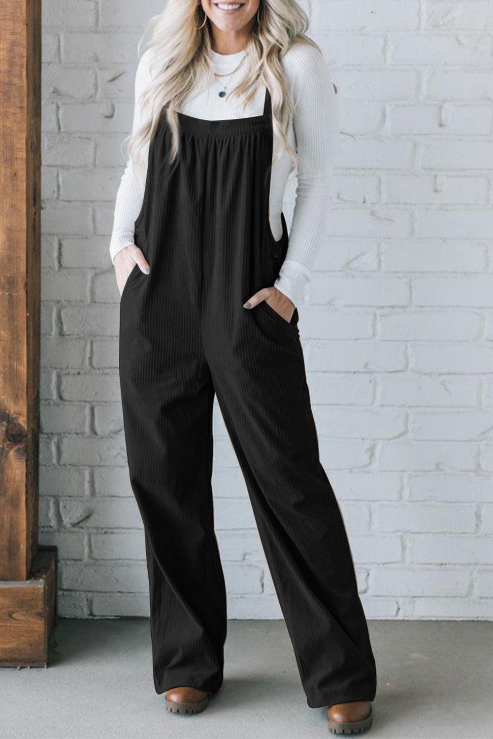 Square Neck Wide Strap Overalls - Clothes For Her Online Store