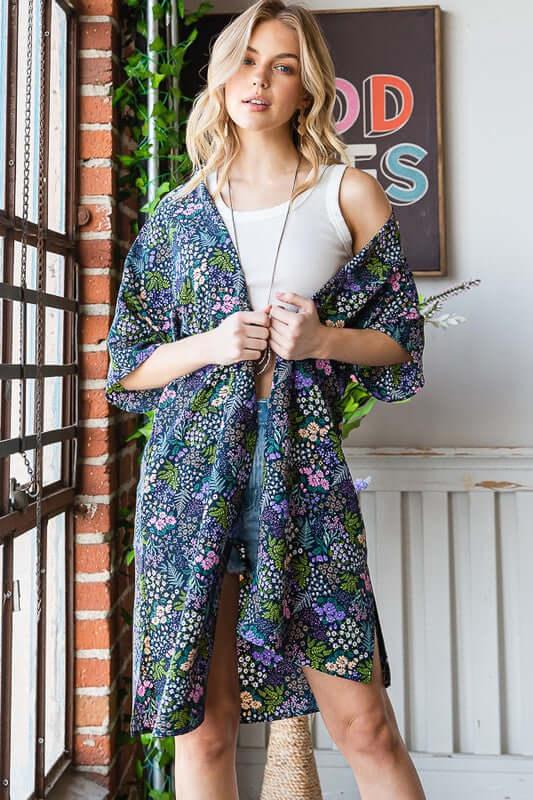 Heimish Full Size Half Sleeve Floral Open Cardigan Plus Size - Clothes For Her Online Store