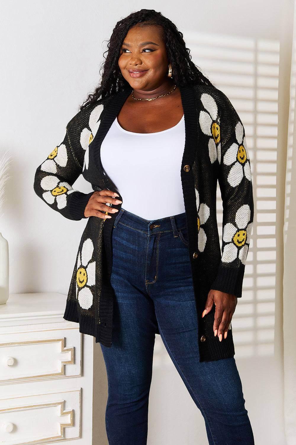 Perfee Floral Button Down Longline Cardigan - Clothes For Her Online Store