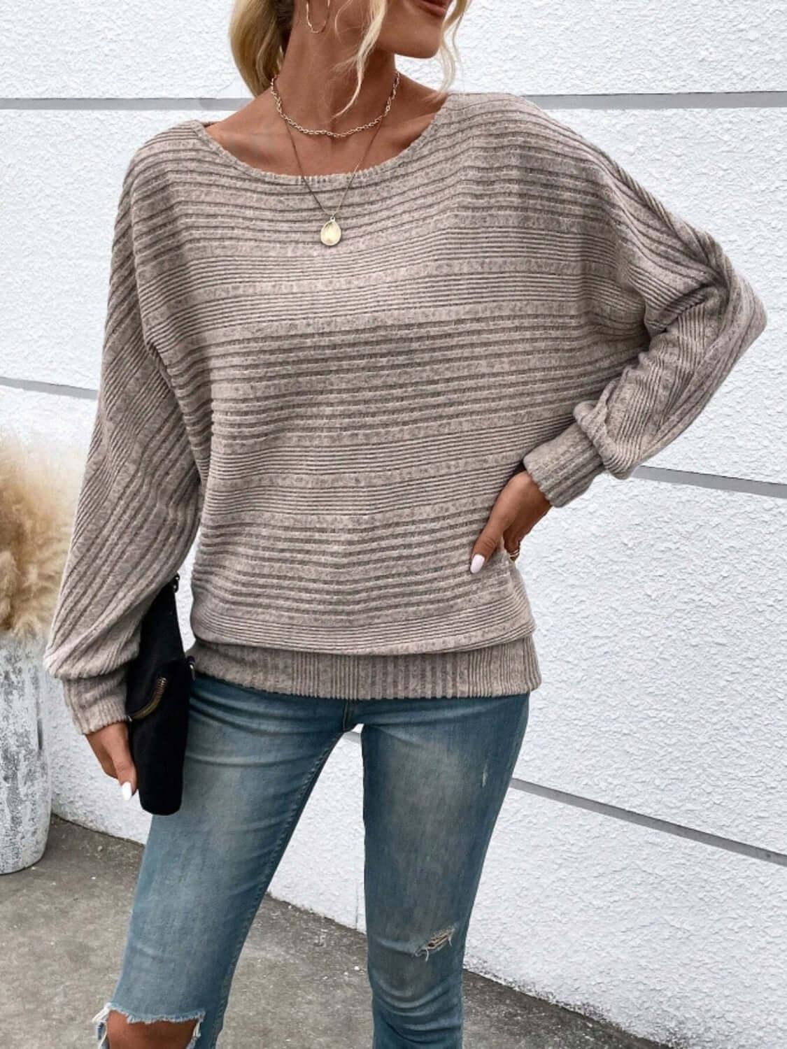 Full Size Round Neck Long Sleeve Top - Clothes For Her Online Store
