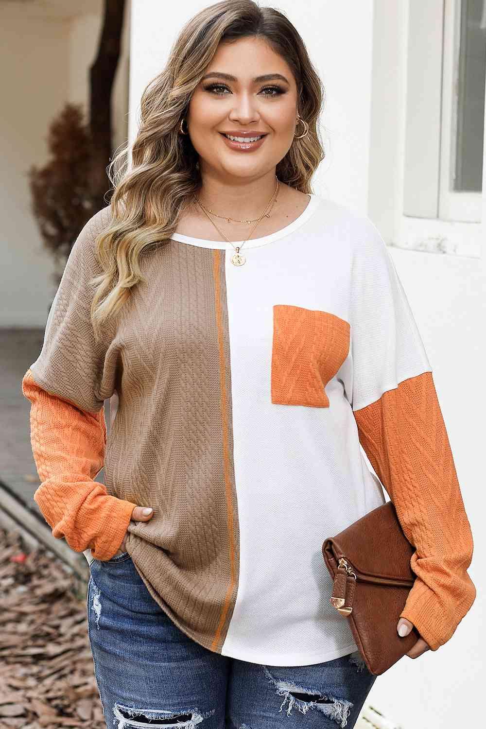 Plus Size Color Block Dropped Shoulder Blouse - Clothes For Her Online Store