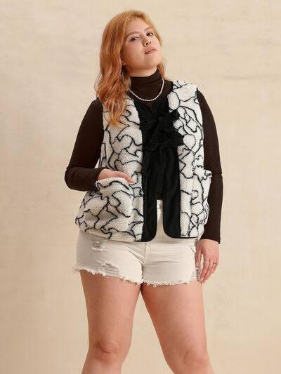 Plus Size Tied Sherpa Vest Coat with Pockets - Clothes For Her Online Store