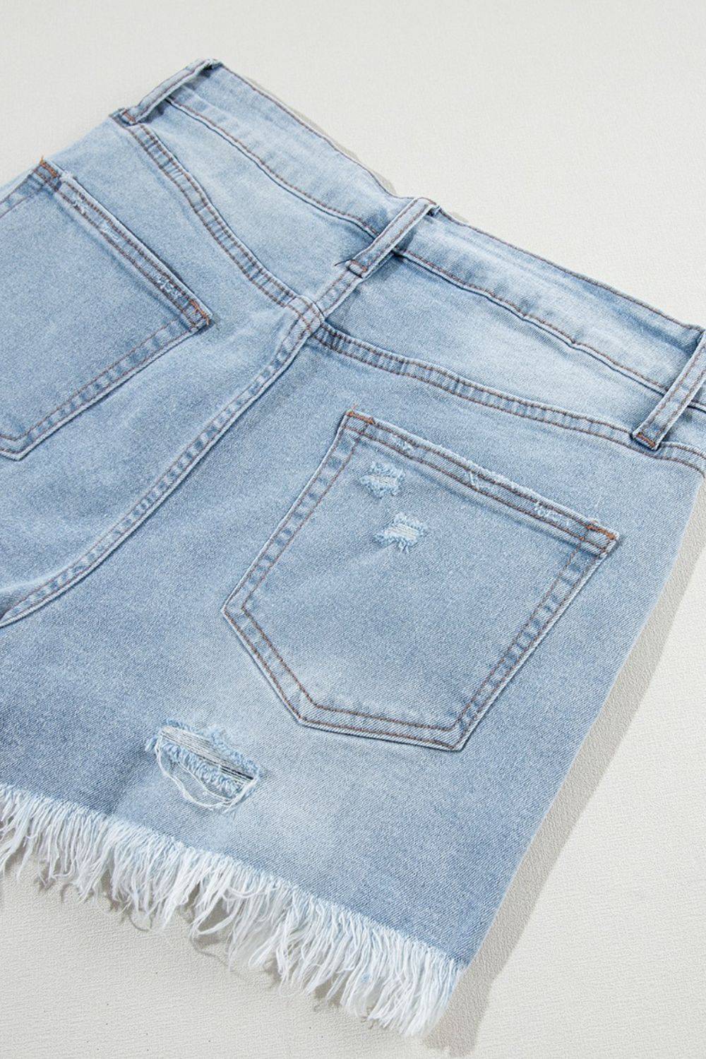 Distressed Raw Hem High Waist Denim Shorts - Clothes For Her Online Store