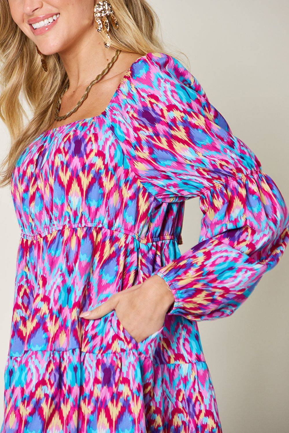 Double Take Full Size Printed Long Sleeve Dress - Clothes For Her Online Store