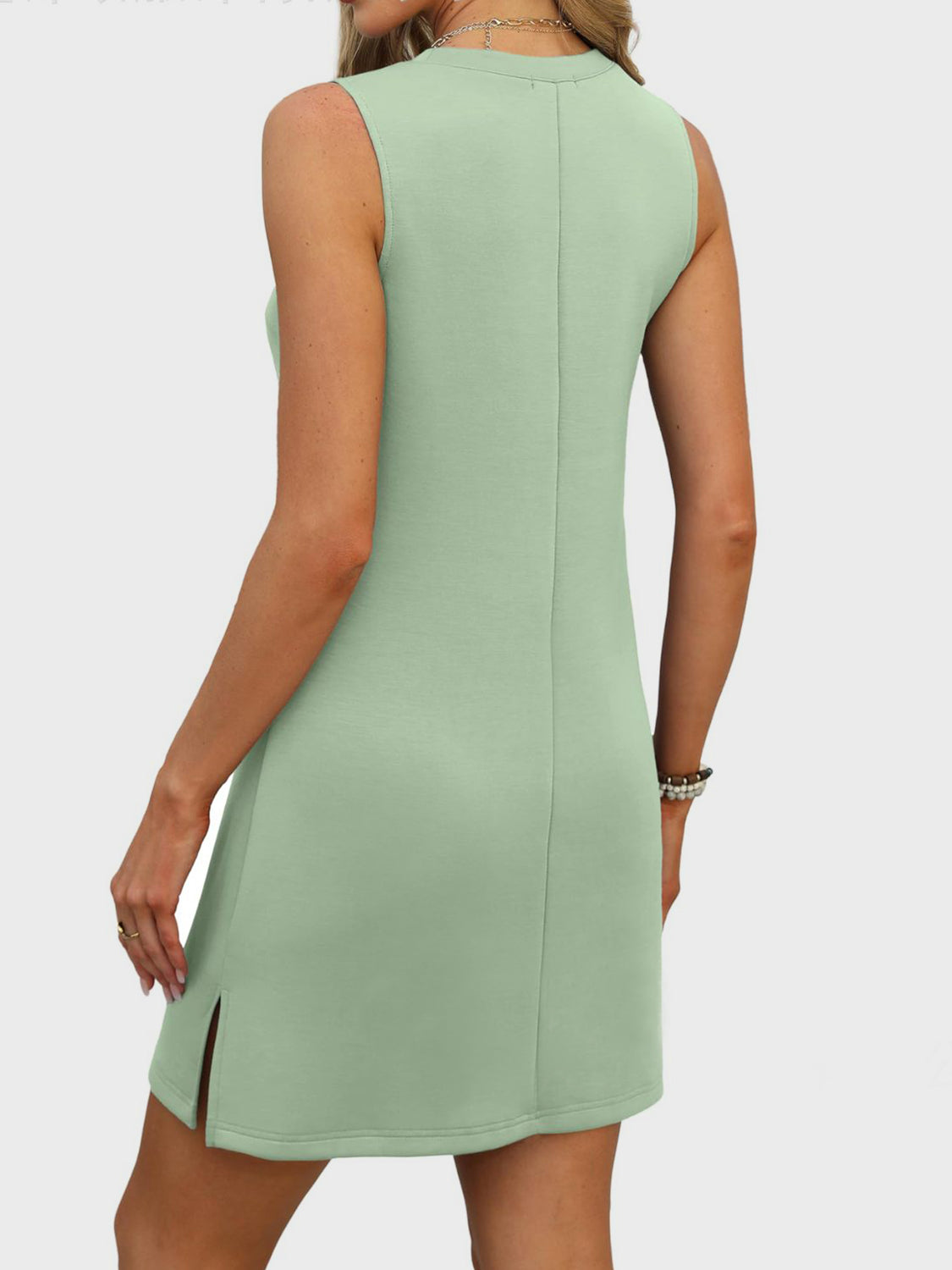 Slit V-Neck Sleeveless Mini Dress - Clothes For Her Online Store
