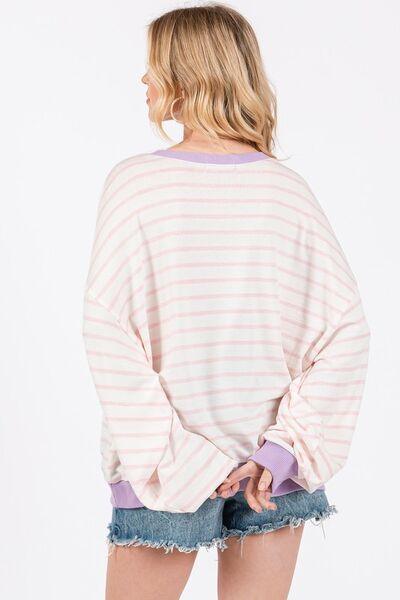 Ces Femme Striped Round Neck Drop Shoulder Sweatshirt - Clothes For Her Online Store