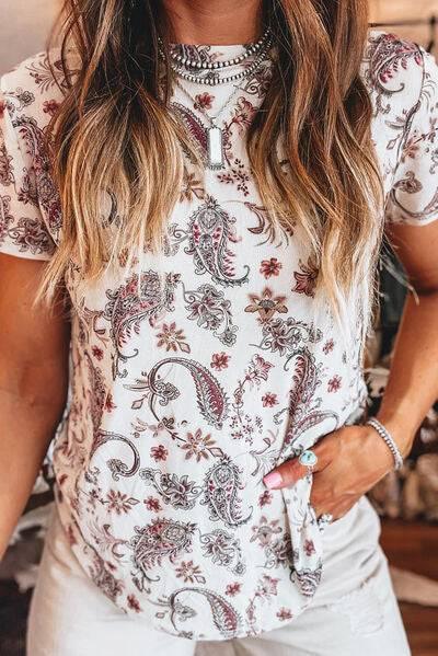 Paisley Mock Neck T Shirt - Clothes For Her Online Store