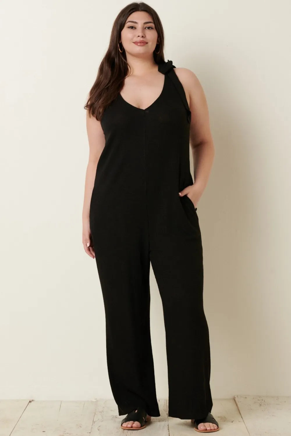 Mittoshop Rib Knit V-Neck Cross Back Jumpsuit - Clothes For Her Online Store