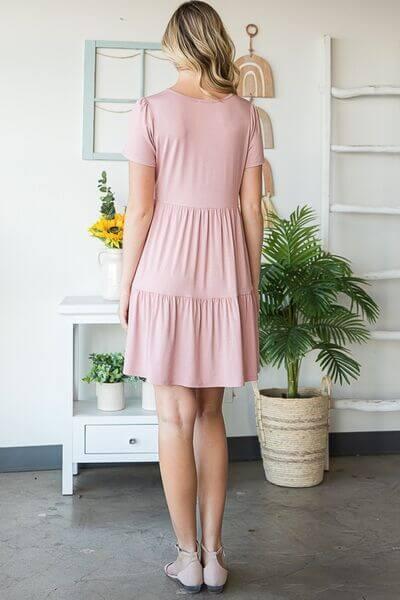 Heimish Full Size Solid Mini Tiered Dress with Pompom Lace Plus Size - Clothes For Her Online Store