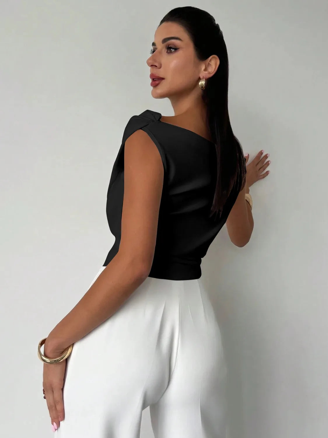 Asymmetrical Ruched Short Sleeve Top