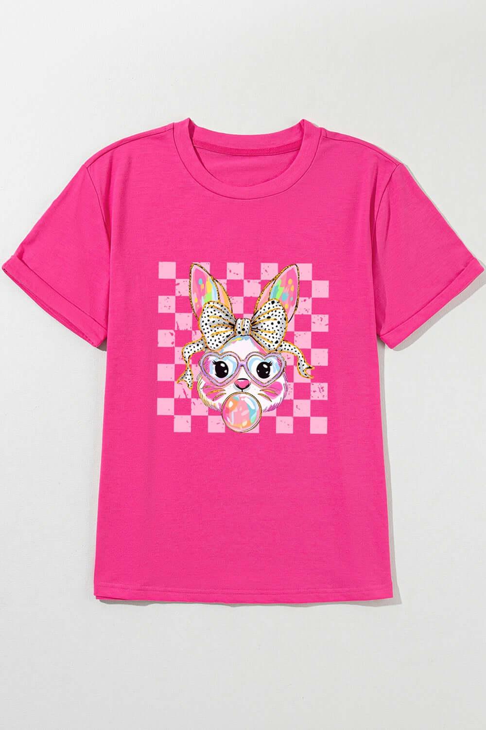 Rabbit Graphic Round Neck Short Sleeve T-Shirt - Clothes For Her Online Store
