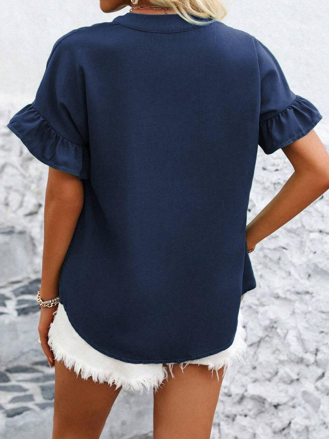 Button Down Ruffled Short Sleeve Shirt - Clothes For Her Online Store
