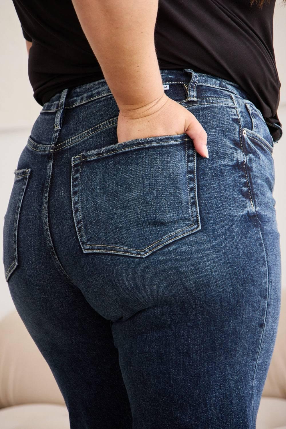 RFM Full Size Tummy Control High Waist Raw Hem Jeans - Clothes For Her Online Store