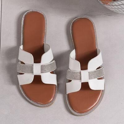 Rhinestone Open Toe Flat Sandals - Clothes For Her Online Store