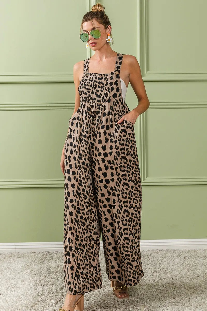 BiBi Leopard Print Wide Leg Overalls - Clothes For Her Online Store