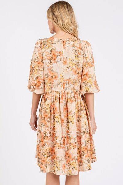 Mittoshop Flower Print Linen Blend Babydoll Mini Dress - Clothes For Her Online Store