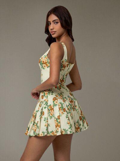 Floral Sleeveless Mini Pleated Dress - Clothes For Her Online Store