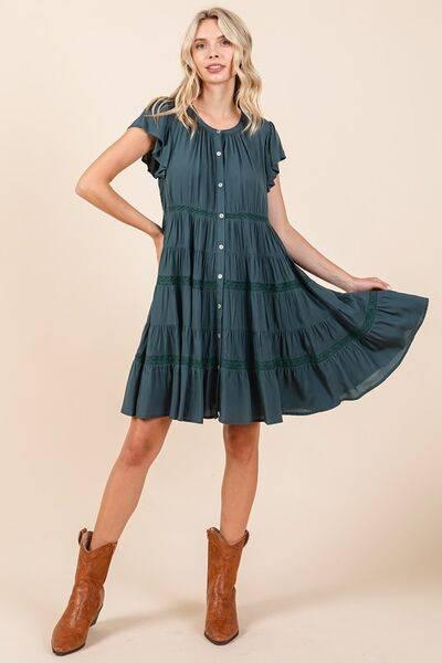 Mittoshop Lace Detail Ruffled Button Down Tiered Dress - Clothes For Her Online Store