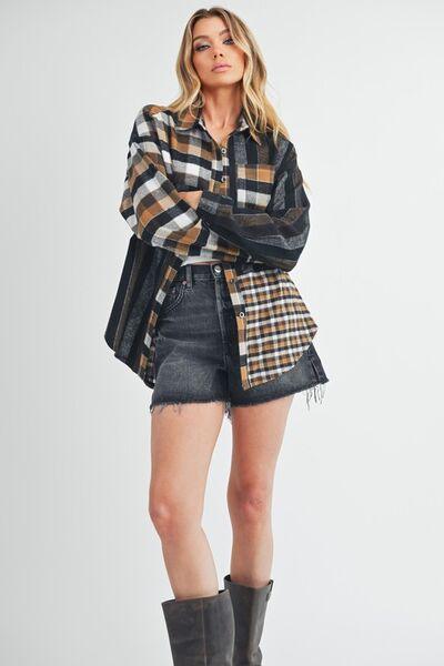 Aem+Co Curved Hem Plaid Button Up Shirt - Clothes For Her Online Store