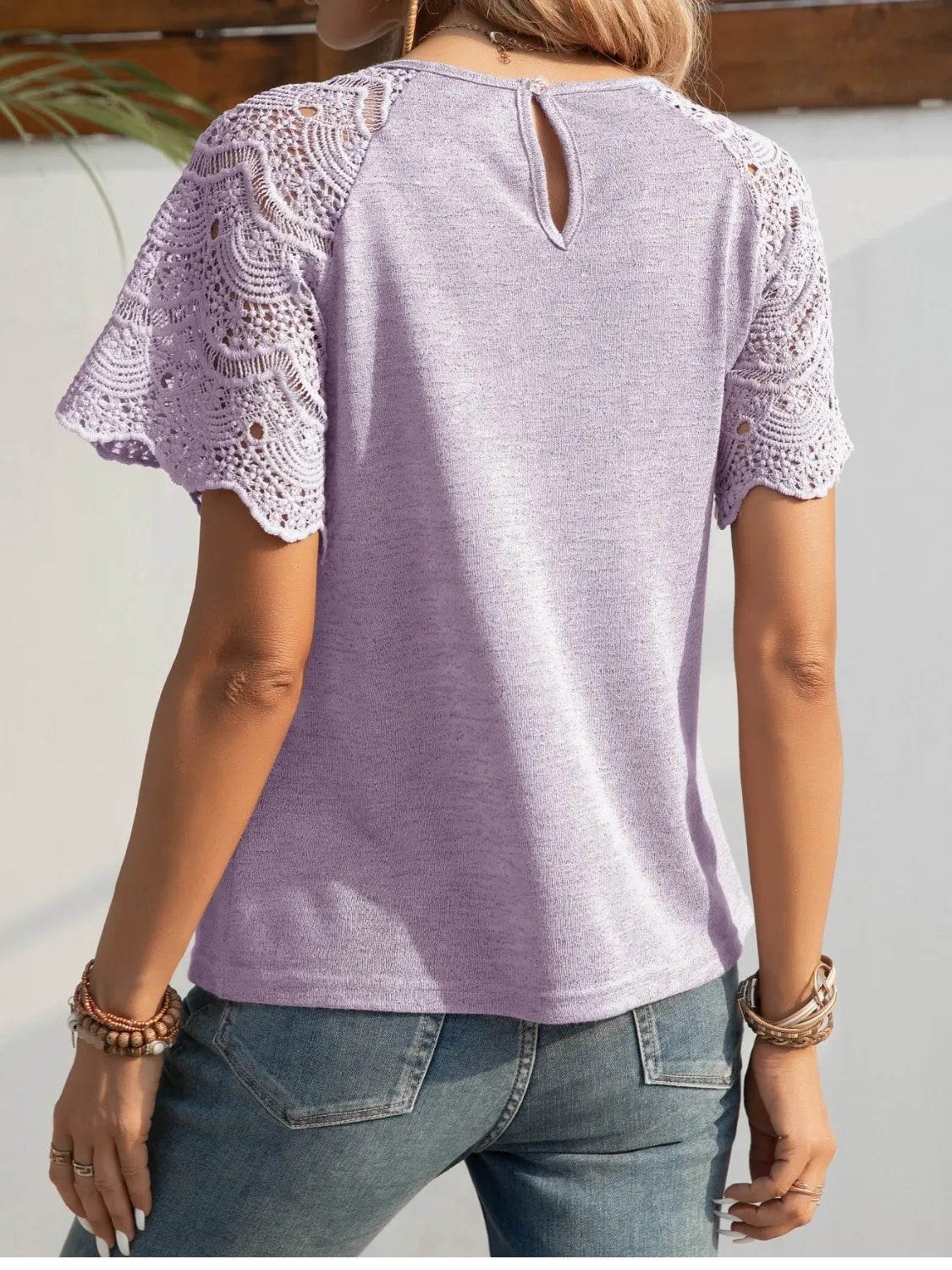 Round Neck Short Sleeve Crochet Top