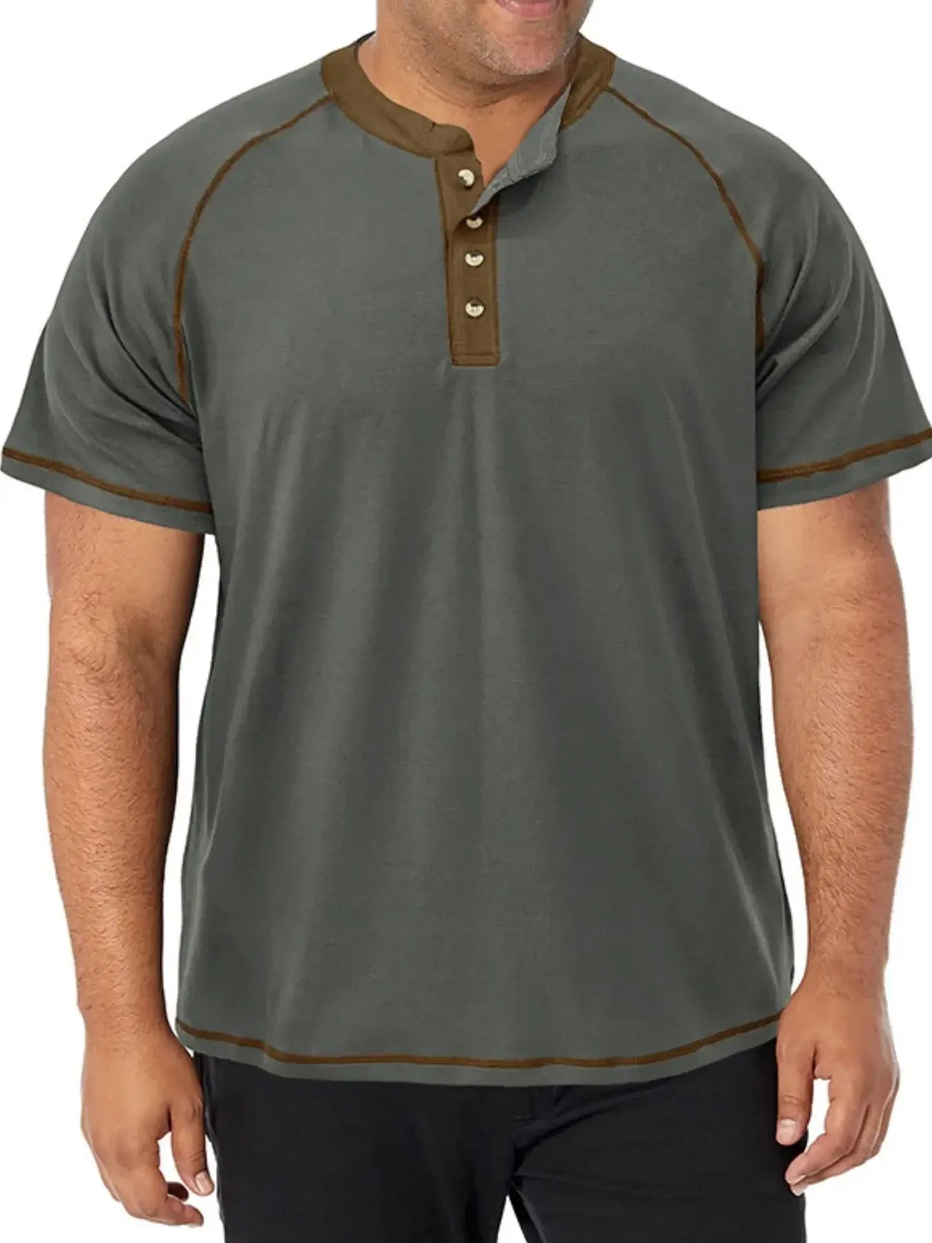 Men's Plus Size Contrast Stitch Henley Polo Shirt