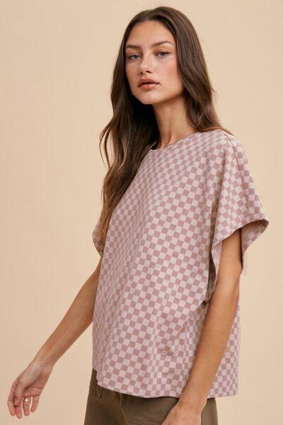 Annie Wear Checkered Round Neck Short Sleeve T-Shirt - Clothes For Her Online Store