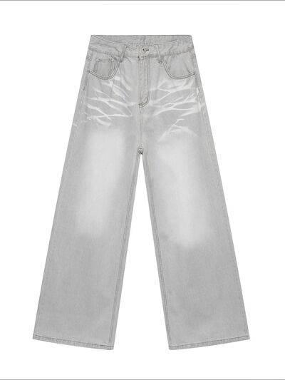 Washed Cat Whisker Straight-Leg Jeans - Clothes For Her Online Store