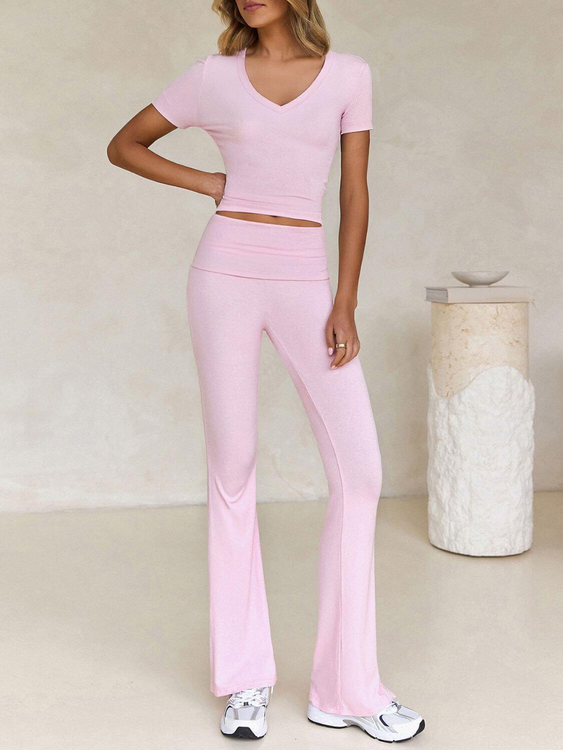 Devine V-Neck Top and Bootcut Leggings Set - Clothes For Her Online Store