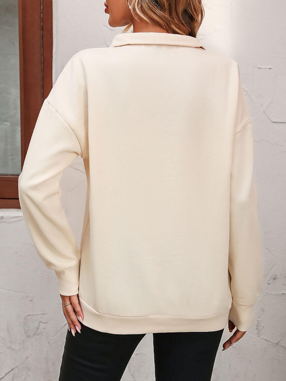 Mandy Zip-Up Dropped Shoulder Sweatshirt - Clothes For Her Online Store