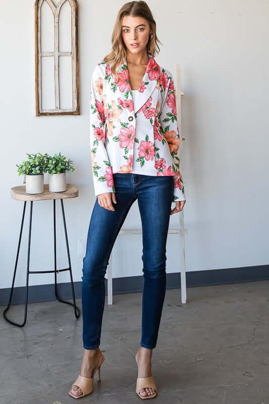 Heimish Full Size Multi Color Floral Blazers with Tunic Plus Size - Clothes For Her Online Store