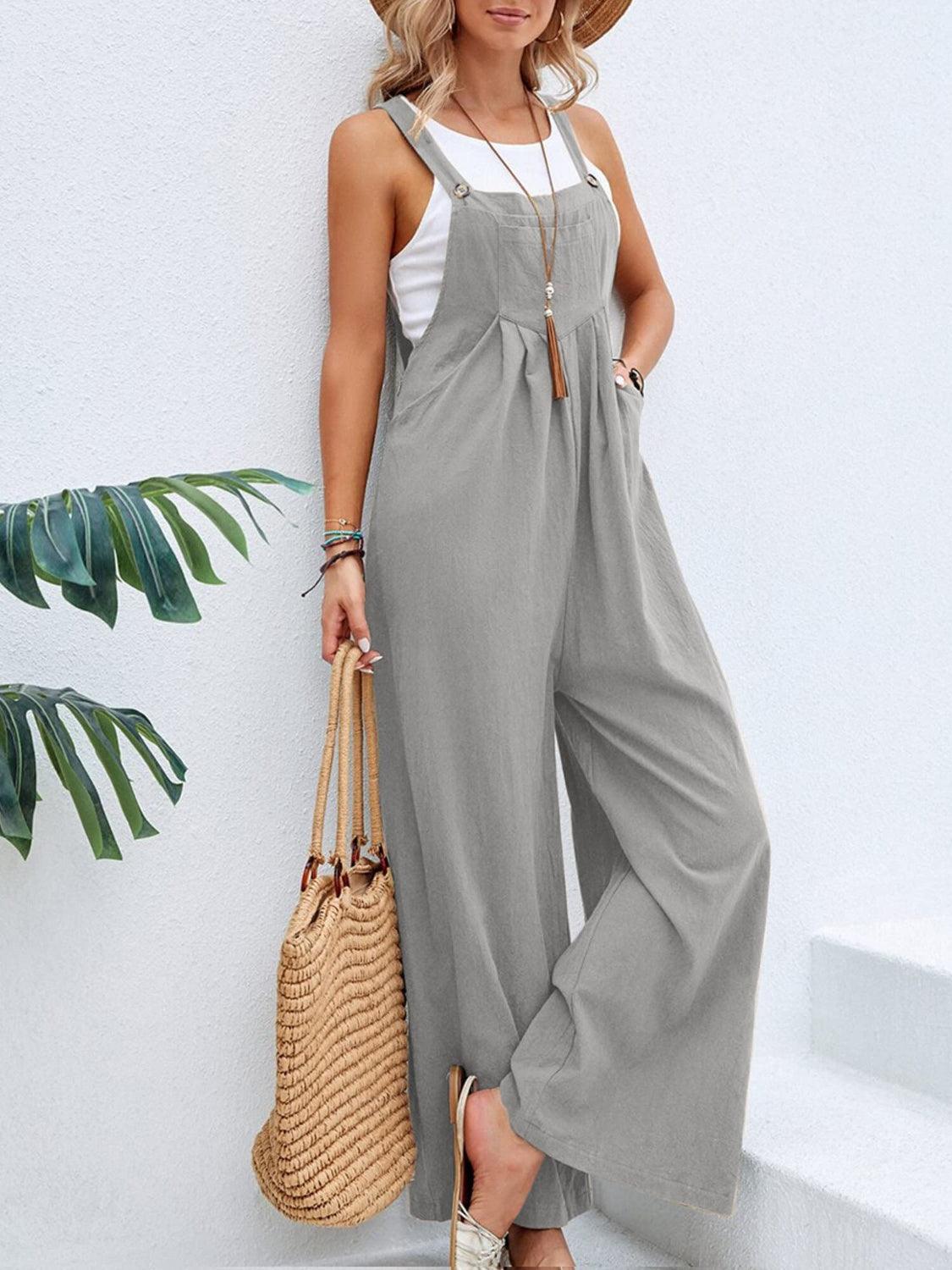 Full Size Square Neck Wide Strap Overalls - Clothes For Her Online Store