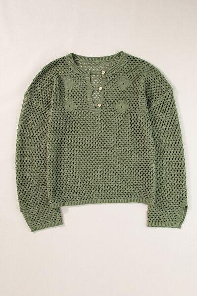 Hollow Out Long Sleeve Knit Cover Up - Clothes For Her Online Store