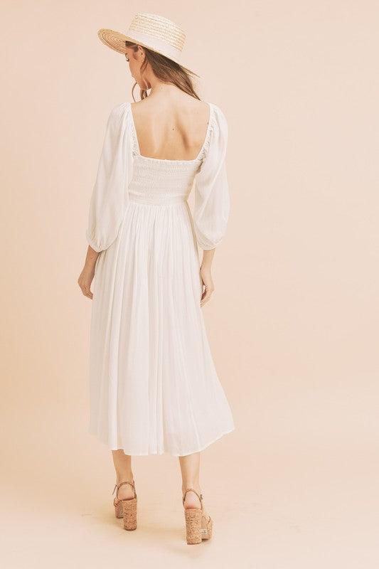 Aemi + Co Ruffled Smocked Square Neck Balloon Sleeve Dress - Clothes For Her Online Store