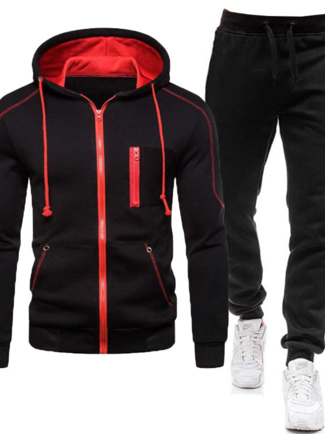 Men's Full Size Zip Up Long Sleeve Hoodie and Pants Set Plus Size